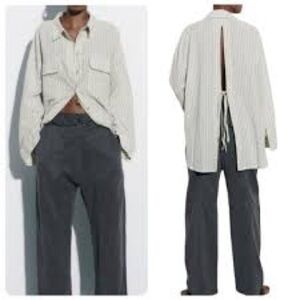 Zara Linen blend Oversized Button-Up Shirt Sz M